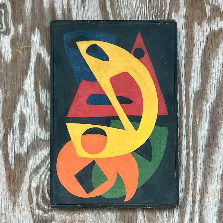 Vintage MCM Geometric Abstract Original Oil Painting For Sale at 1stDibs
