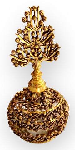 Vintage MCM German Gold Plated Ormolu Perfume Bottle With Mulberry Tree Stopper