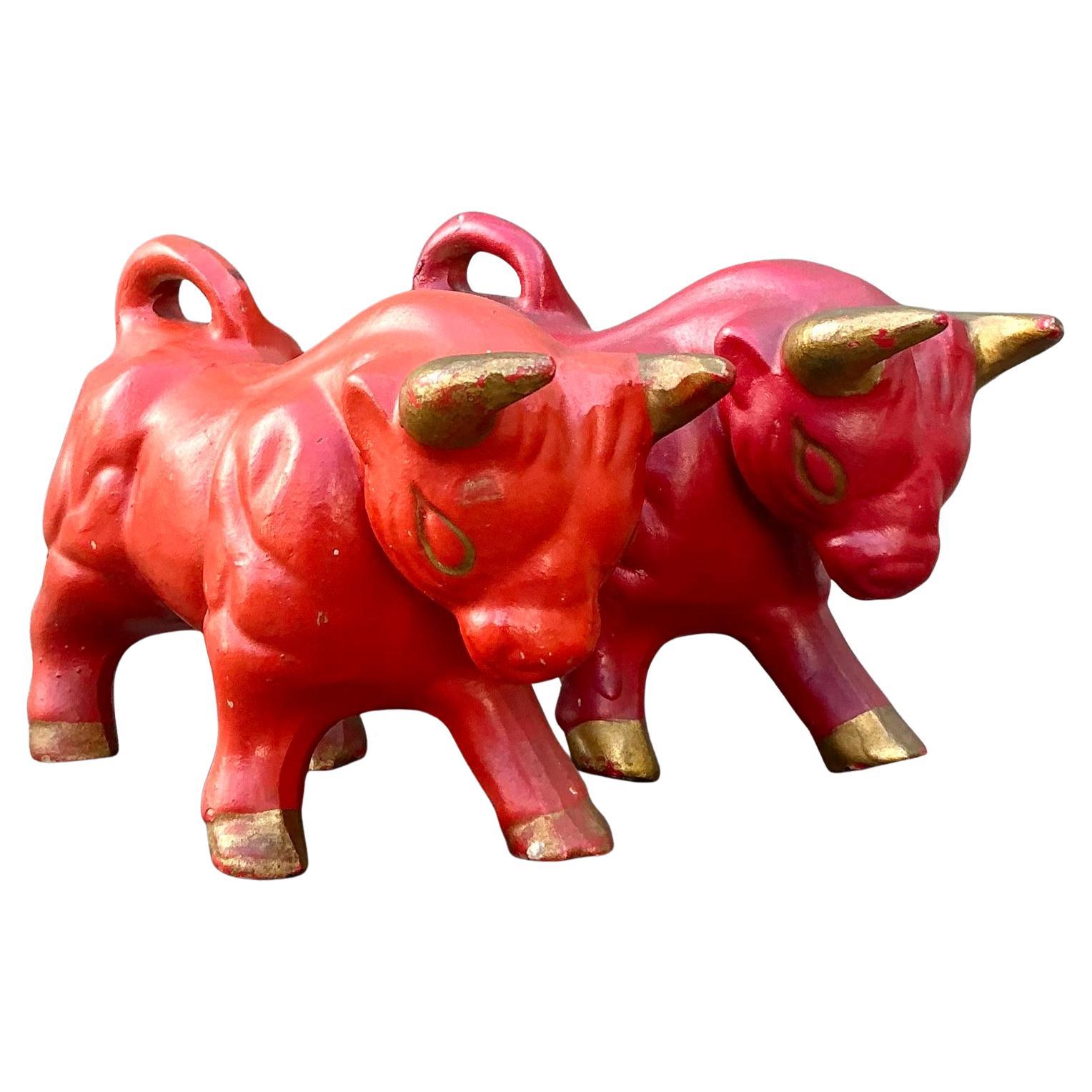 Vintage MCM Gilt Tipped Bulls - Set of 2