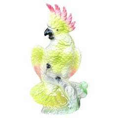 Vintage MCM Glazed Ceramic Cockatoo Vase