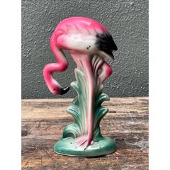 Vintage MCM Glazed Ceramic Flamingo