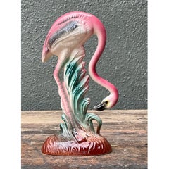 Vintage MCM Glazed Ceramic Flamingo