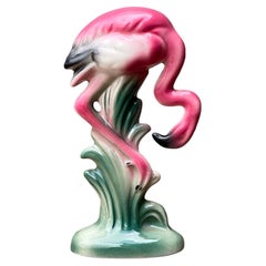 Vintage MCM Glazed Ceramic Flamingo