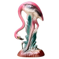 Vintage MCM Glazed Ceramic Flamingo