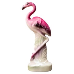 Vintage MCM Glazed Ceramic Flamingo