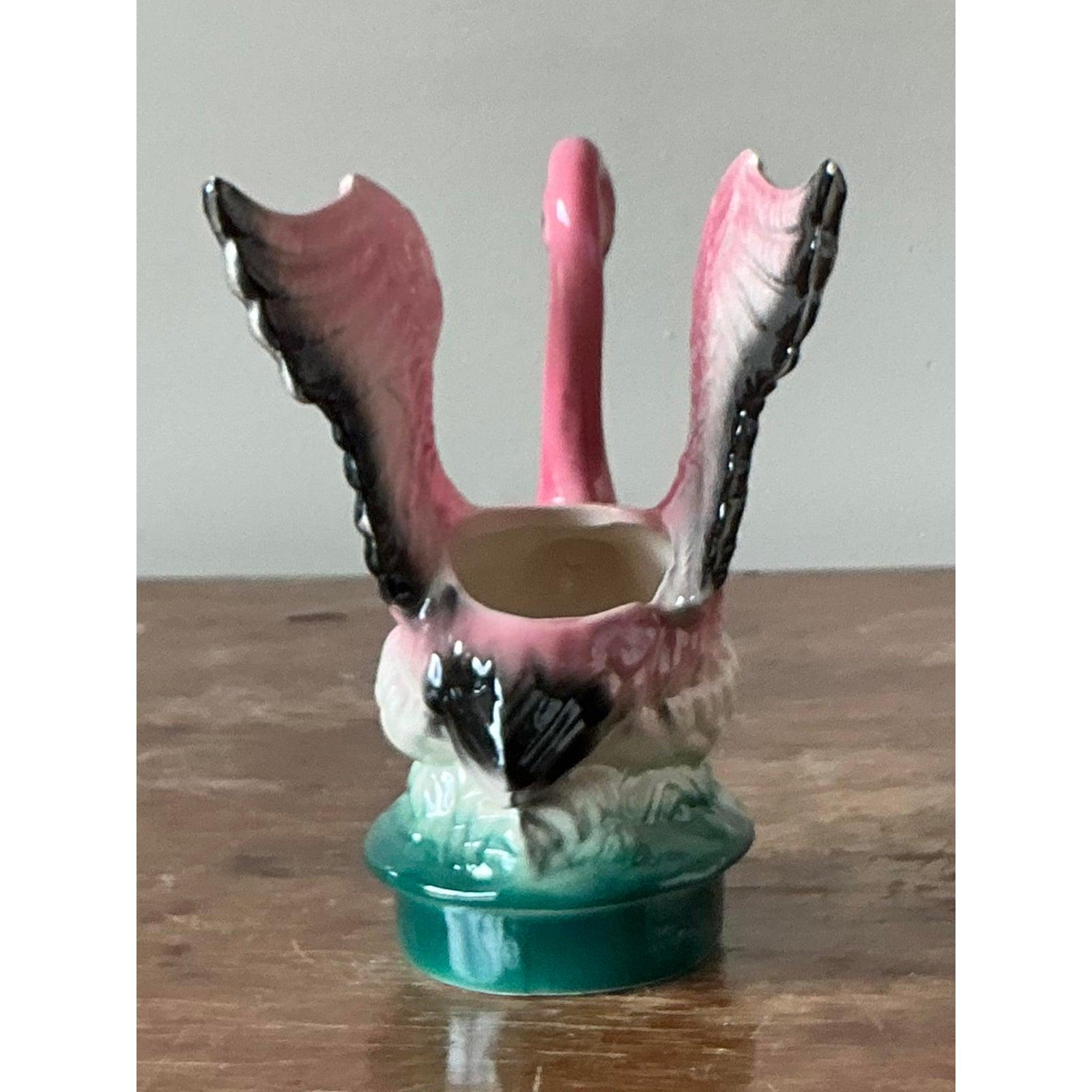 Américain Vintage MCM Jardinière flamant rose en céramique émaillée en vente
