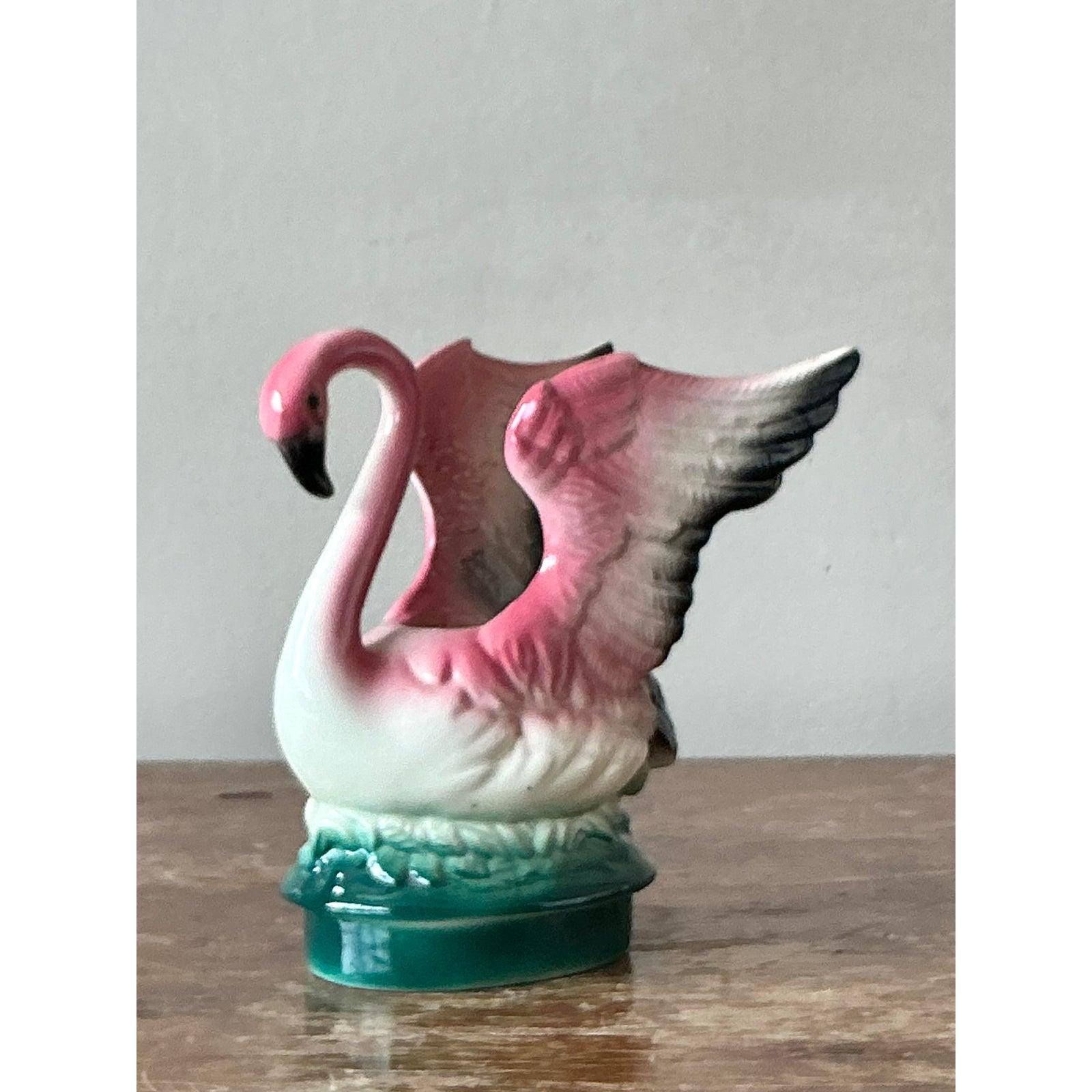 Vintage MCM Jardinière flamant rose en céramique émaillée Bon état - En vente à West Palm Beach, FL