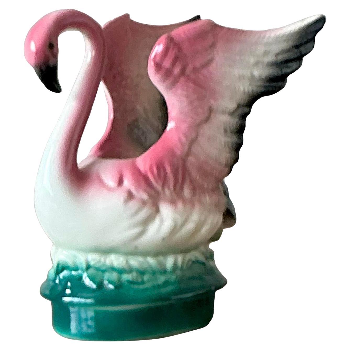 Vintage MCM Jardinière flamant rose en céramique émaillée