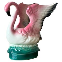 Vintage MCM Glazed Ceramic Flamingo Planter