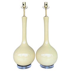 Vintage MCM Glazed Ceramic Gourd Lamps - a Pair