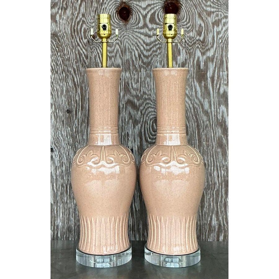 Vintage-Lampen aus glasierter Keramik von MCM, Vintage, Paar im Angebot 4