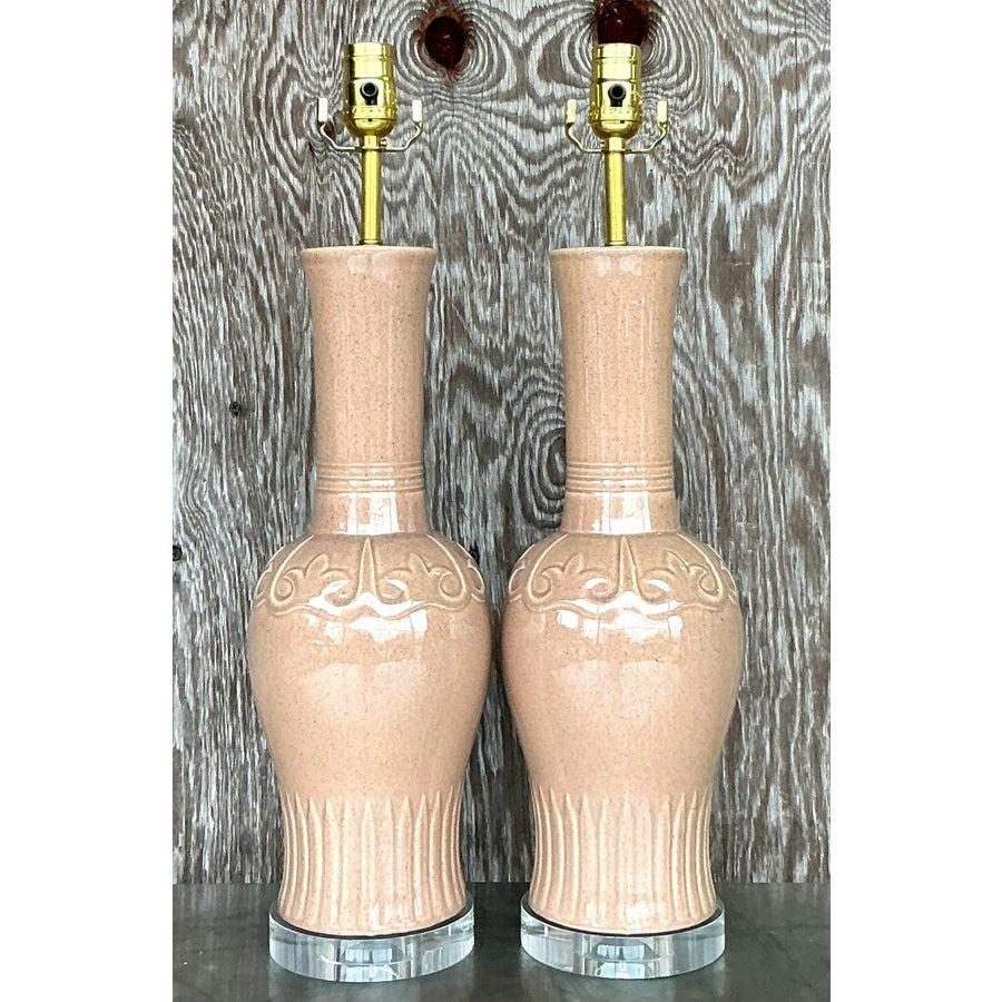 Vintage-Lampen aus glasierter Keramik von MCM, Vintage, Paar im Angebot 5