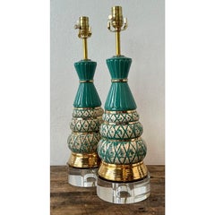 Vintage MCM Glazed Ceramic Lamps - A Pair