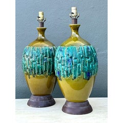 Vintage MCM Glazed Ceramic Lamps - A Pair
