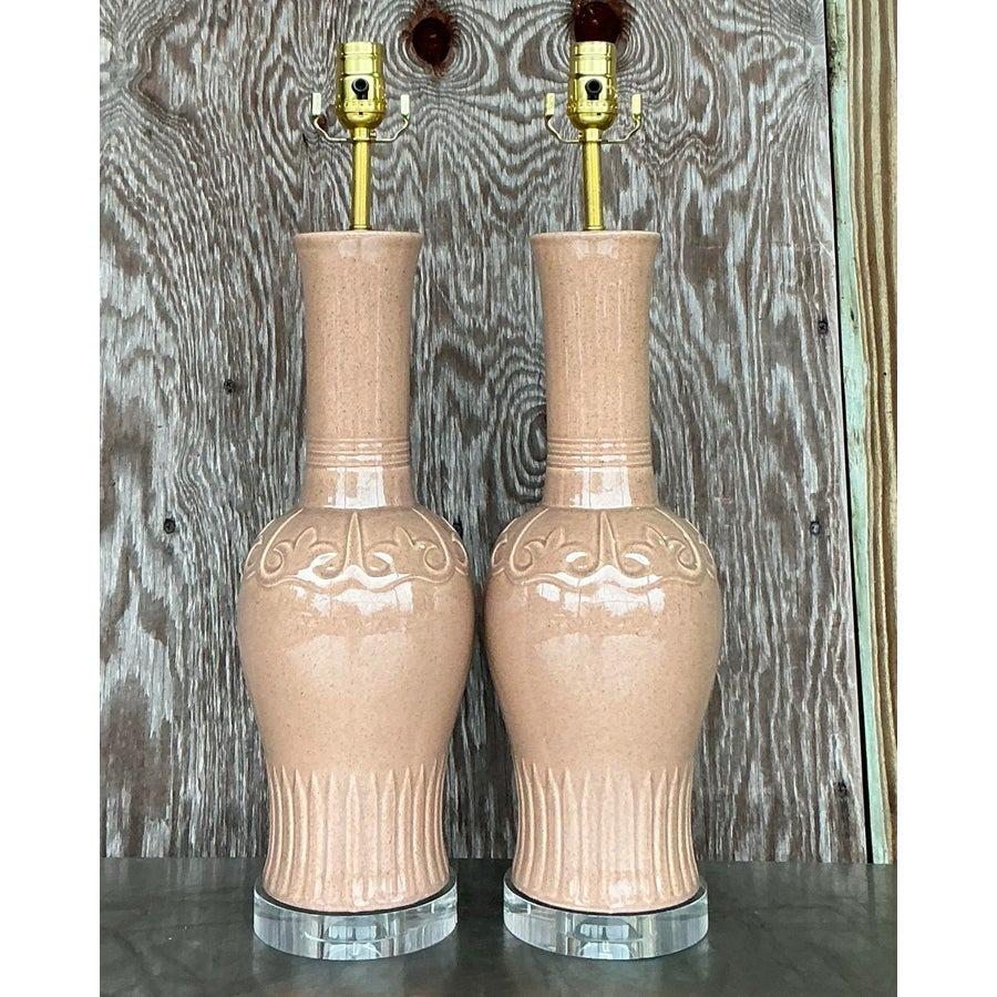 Vintage-Lampen aus glasierter Keramik von MCM, Vintage, Paar (Moderne der Mitte des Jahrhunderts) im Angebot
