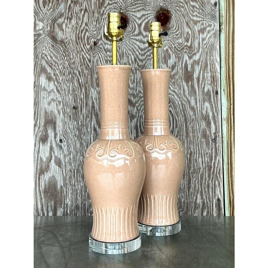 Vintage-Lampen aus glasierter Keramik von MCM, Vintage, Paar (amerikanisch) im Angebot