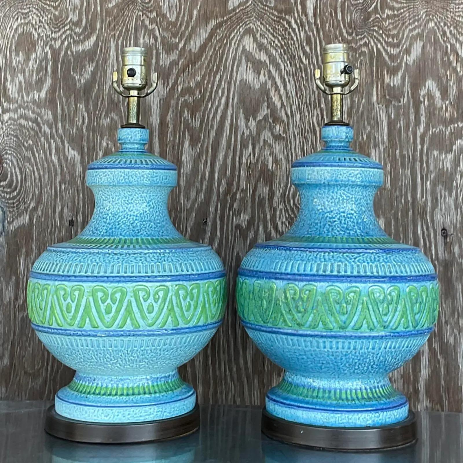 20th Century Vintage MCM Glazed Ceramic Lamps - a Pair