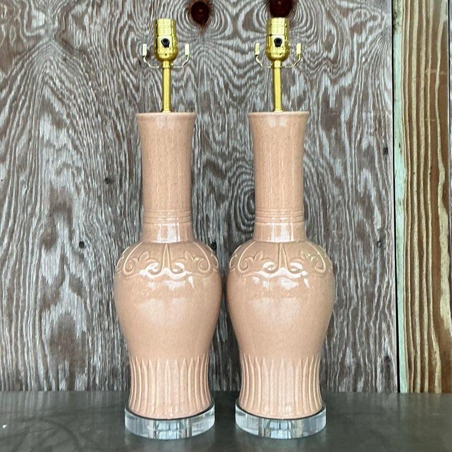 Vintage-Lampen aus glasierter Keramik von MCM, Vintage, Paar (20. Jahrhundert) im Angebot