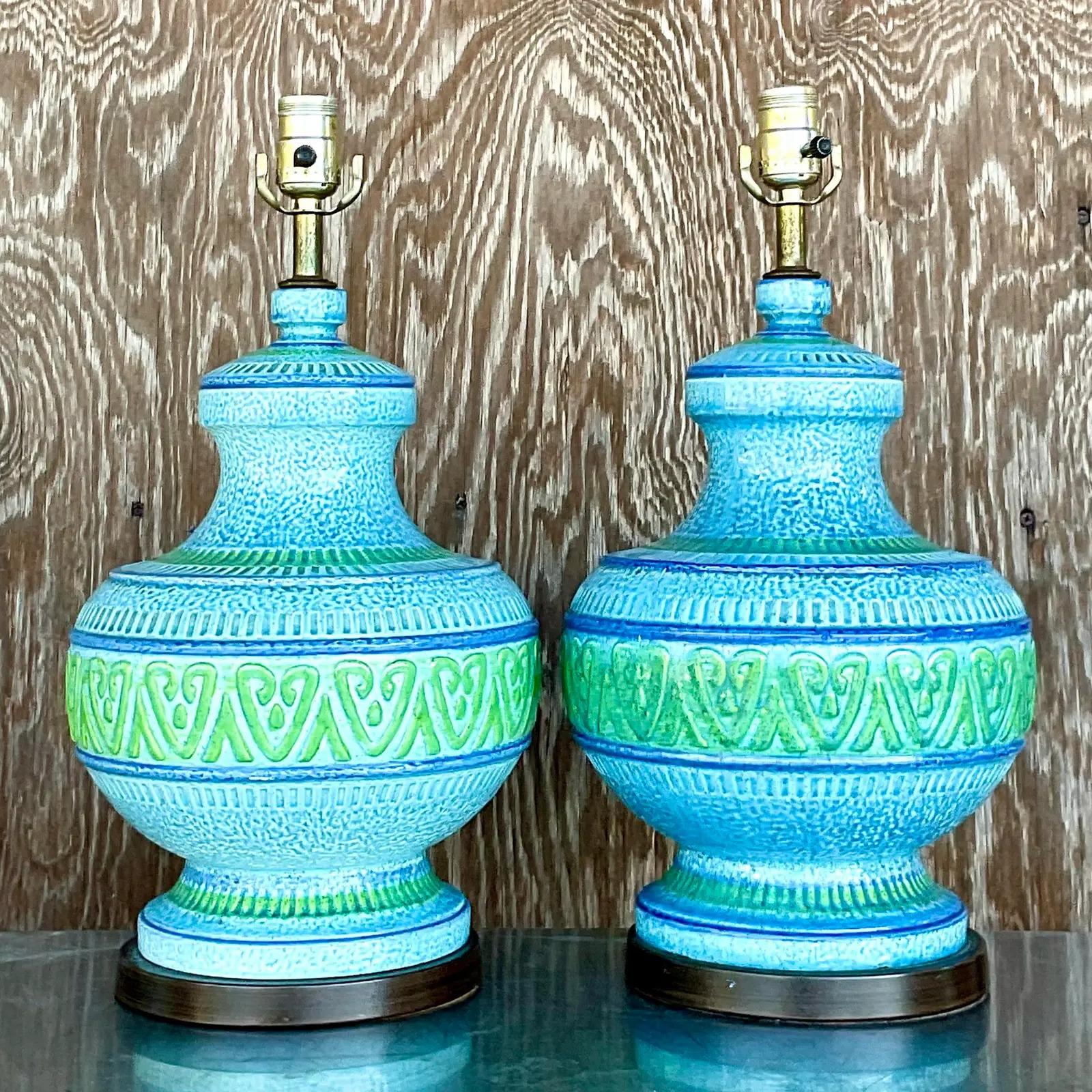 Vintage MCM Glazed Ceramic Lamps - a Pair 2