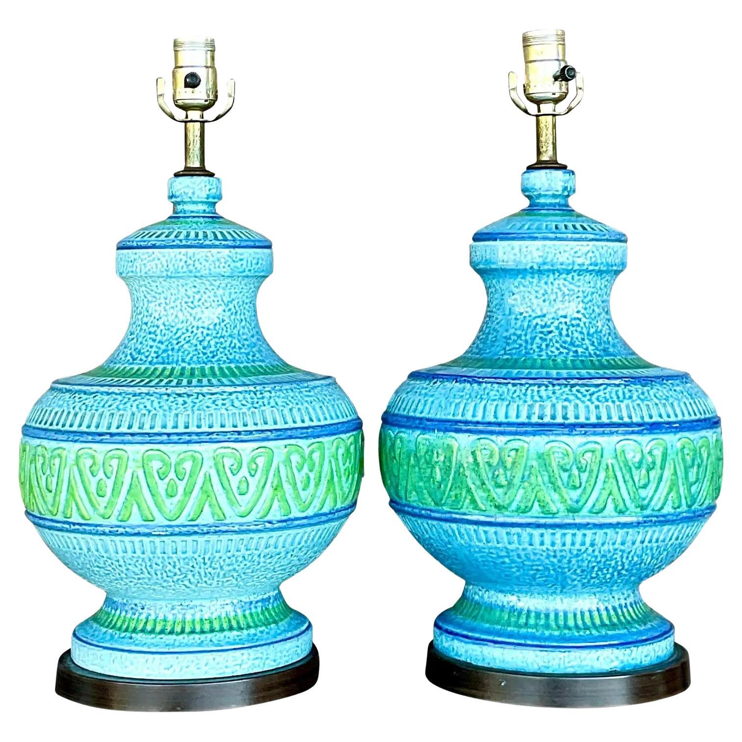 Vintage MCM Glazed Ceramic Lamps, a Pair