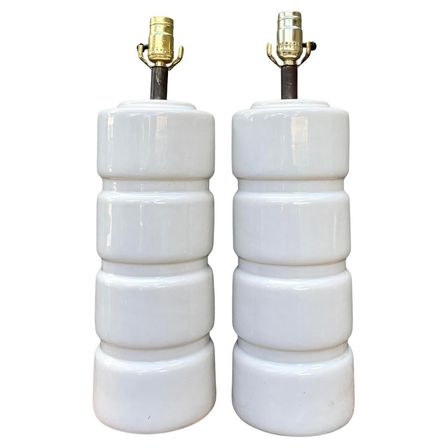 Vintage MCM Glazed Ceramic Lamps - A Pair