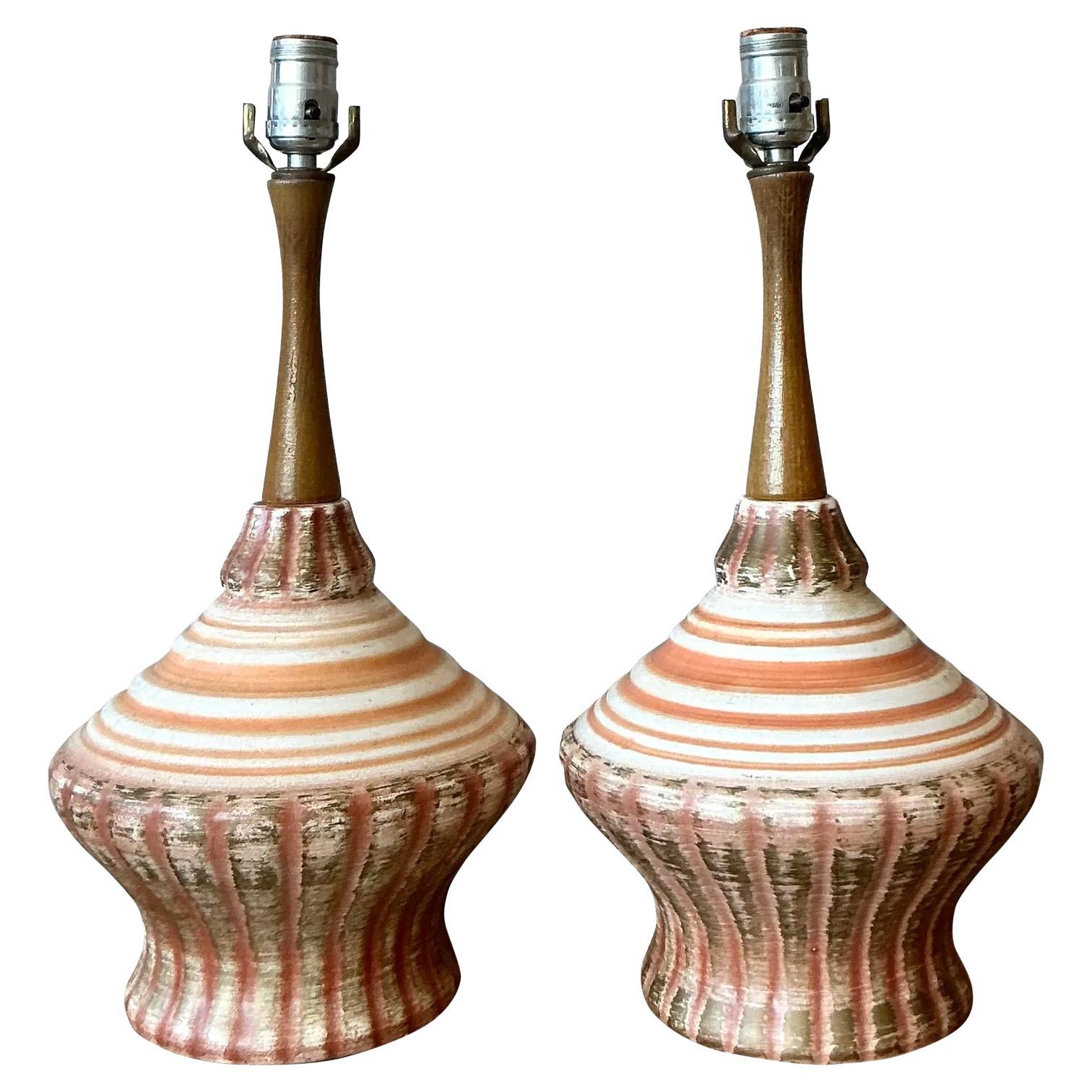 Vintage MCM Glazed Ceramic Lamps - A Pair For Sale