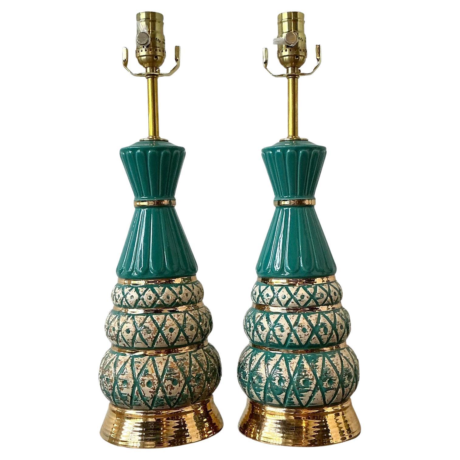 Paire de lampes vintage en céramique émaillée MCM en vente