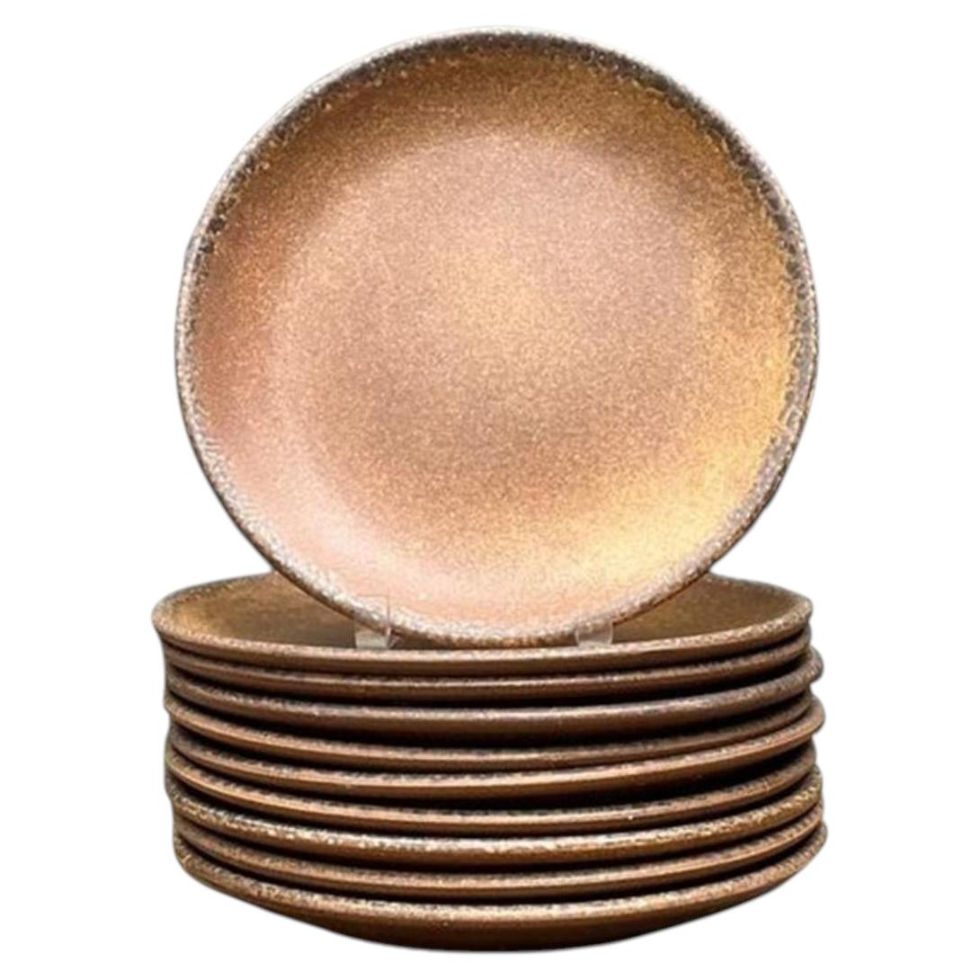 Vintage MCM Glazed Ceramic Salad Plates - Set of 10