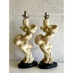 Vintage Mid-Century Modern Glazed Plaster Driftwood Lamps - a Pair