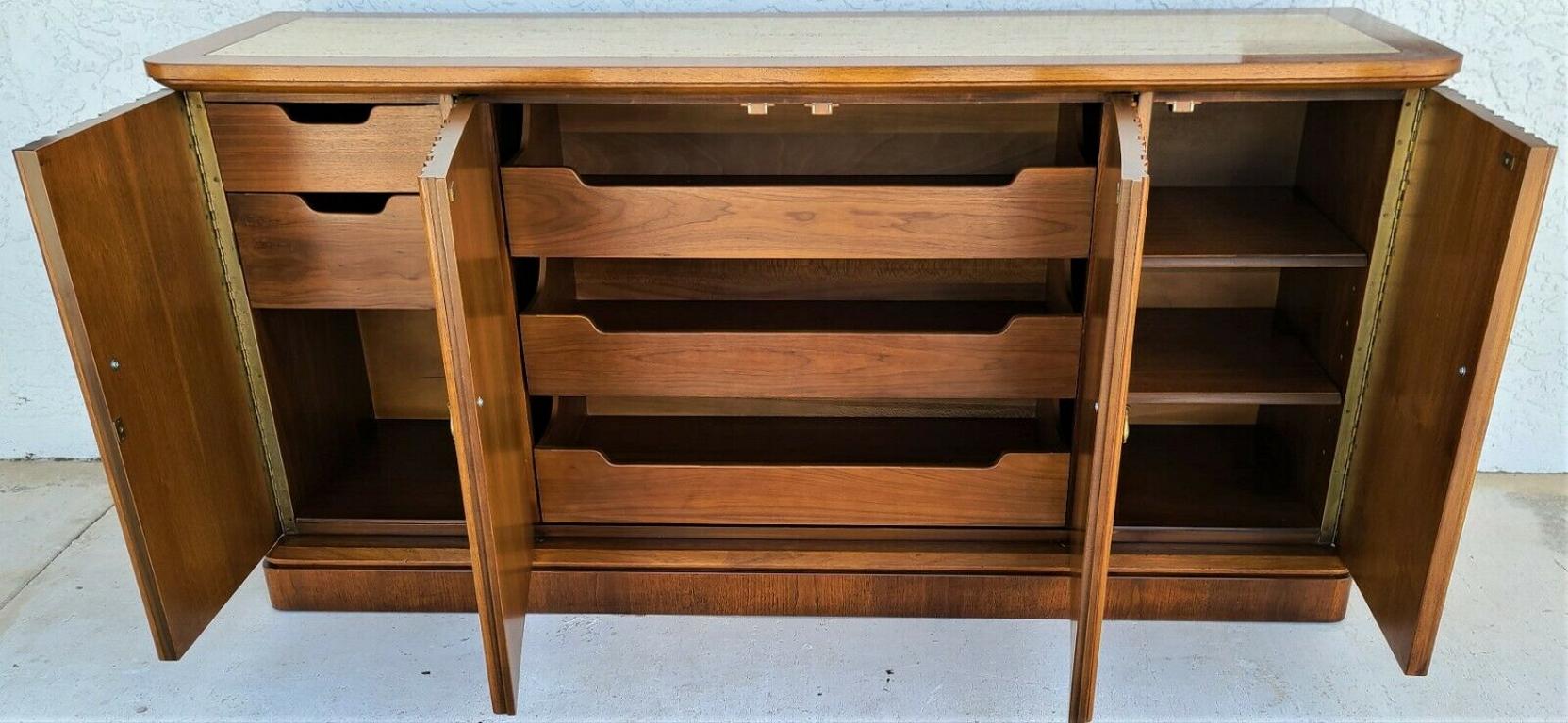 Vintage MCM Henredon Walnut & Marble Credenza Sideboard Buffet In Good Condition In Lake Worth, FL