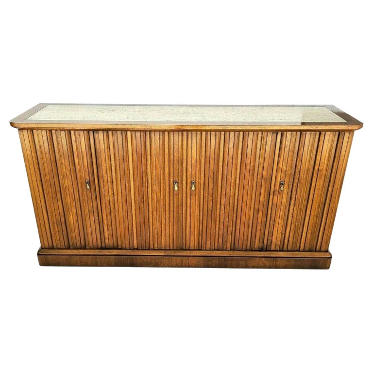 Vintage MCM Henredon Walnut and Marble Credenza Sideboard Buffet at 1stDibs