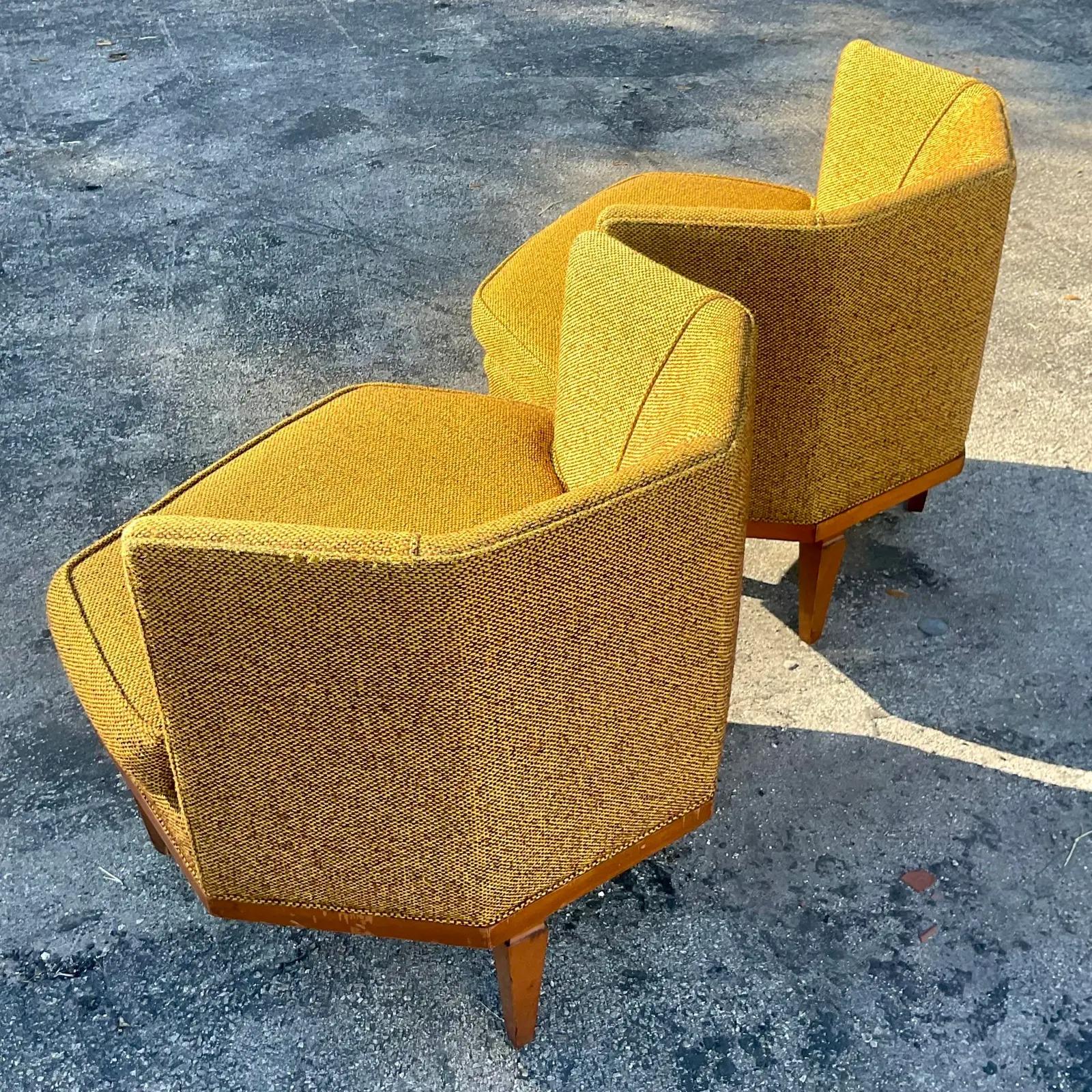 Vintage MCM Hexagon Lounge Chairs, Set of Two 3