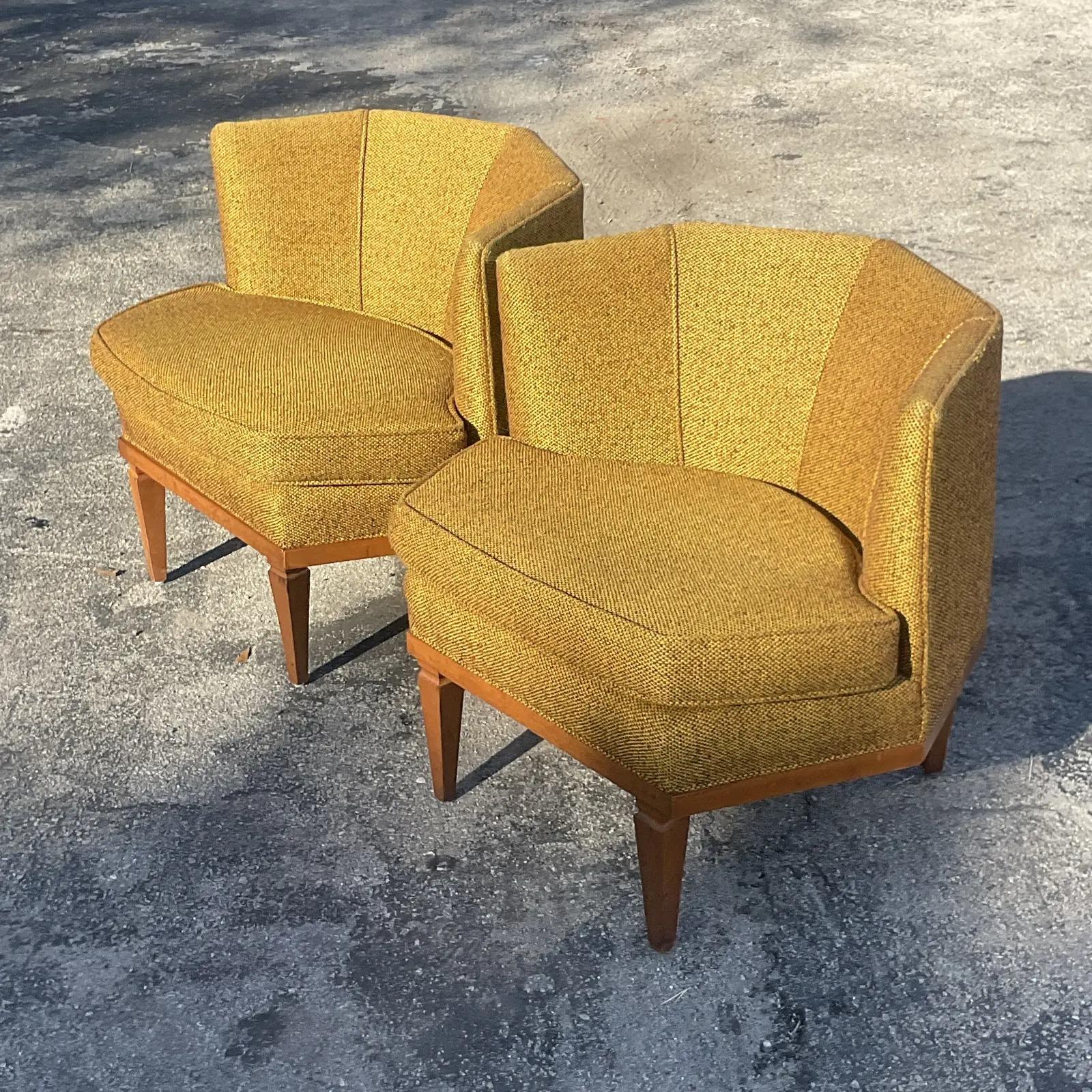 North American Vintage MCM Hexagon Lounge Chairs, Set of Two