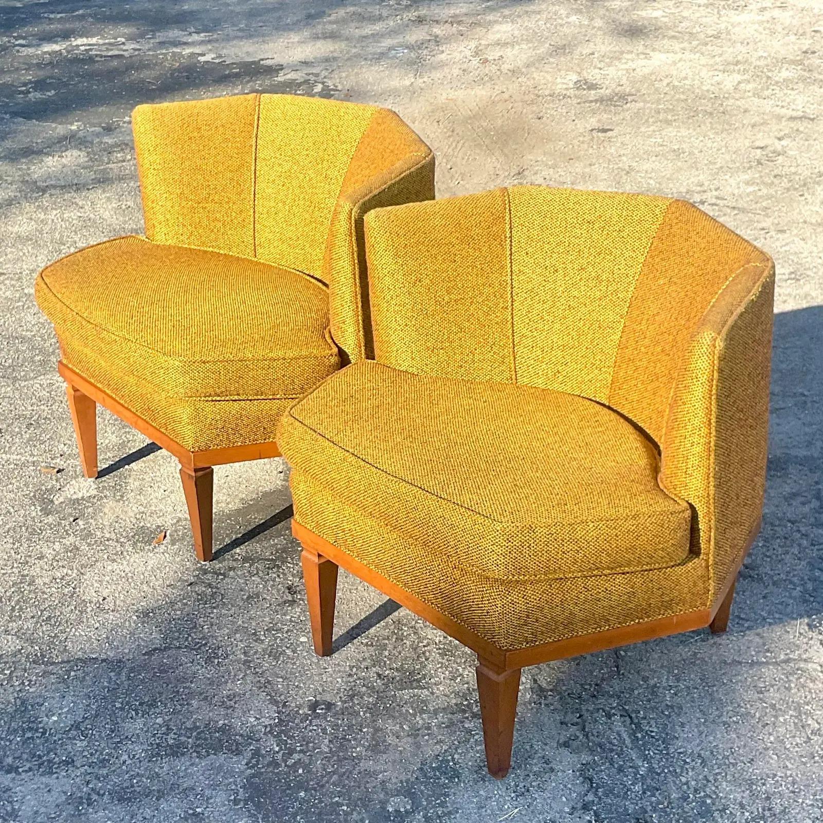 Vintage MCM Hexagon Lounge Chairs, Set of Two In Good Condition In West Palm Beach, FL
