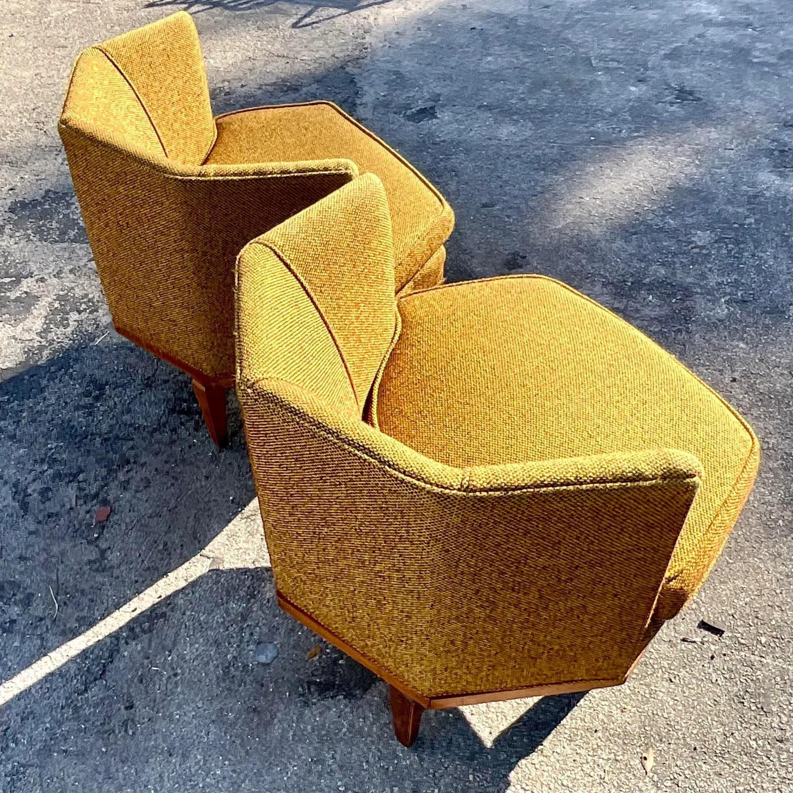 20th Century Vintage MCM Hexagon Lounge Chairs, Set of Two
