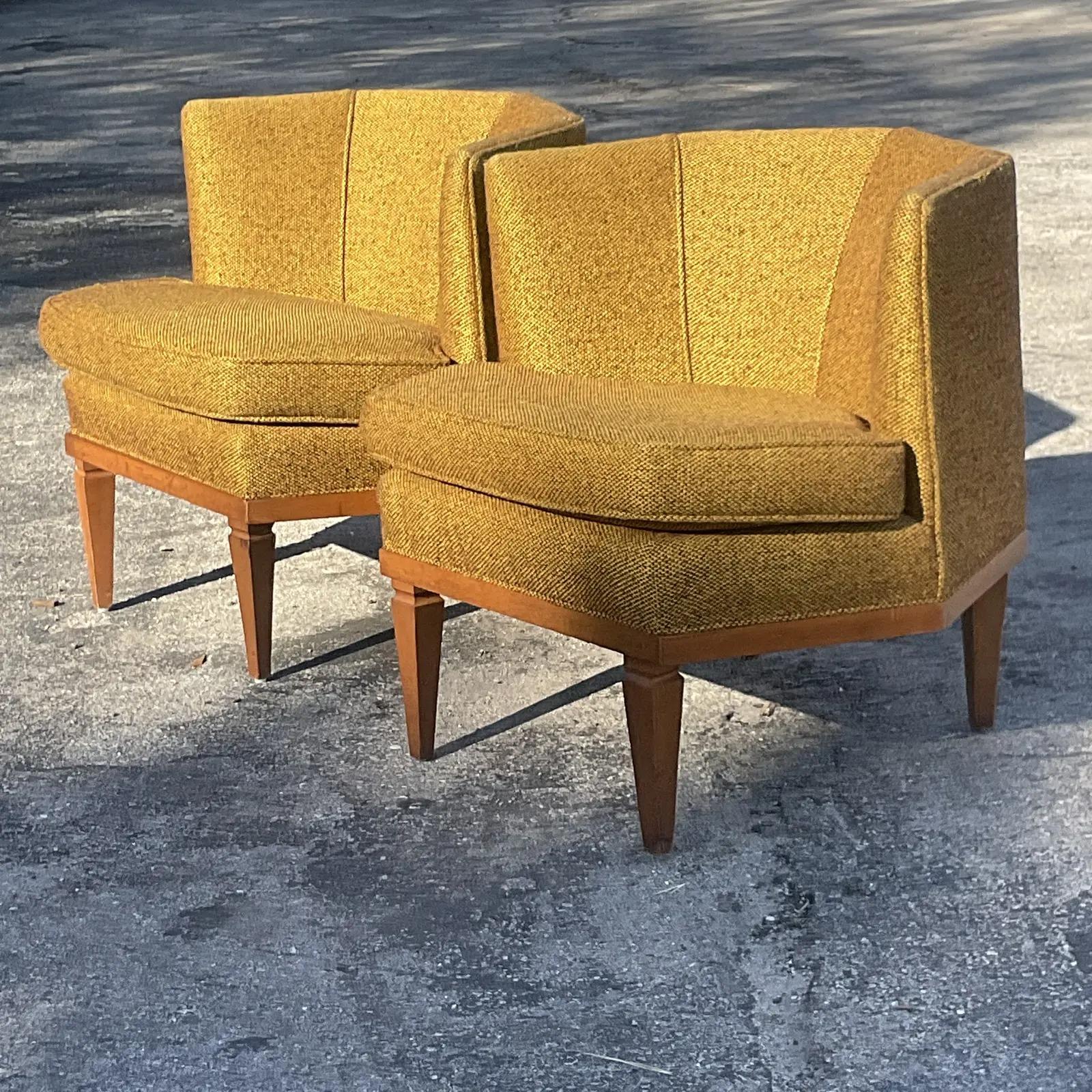 Fabric Vintage MCM Hexagon Lounge Chairs, Set of Two