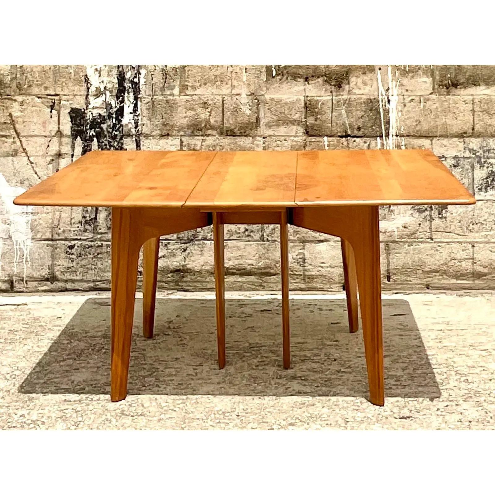 Vintage MCM Heywood Wakefield Drop Leaf Dining Table In Good Condition For Sale In west palm beach, FL