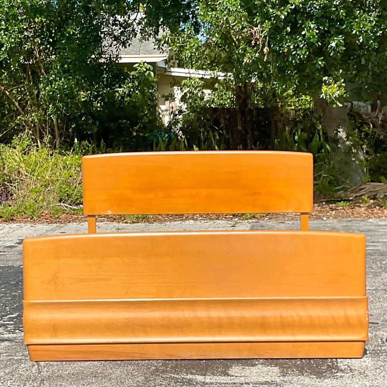 20th Century Vintage MCM Heywood Wakefield Queen Bed Frame