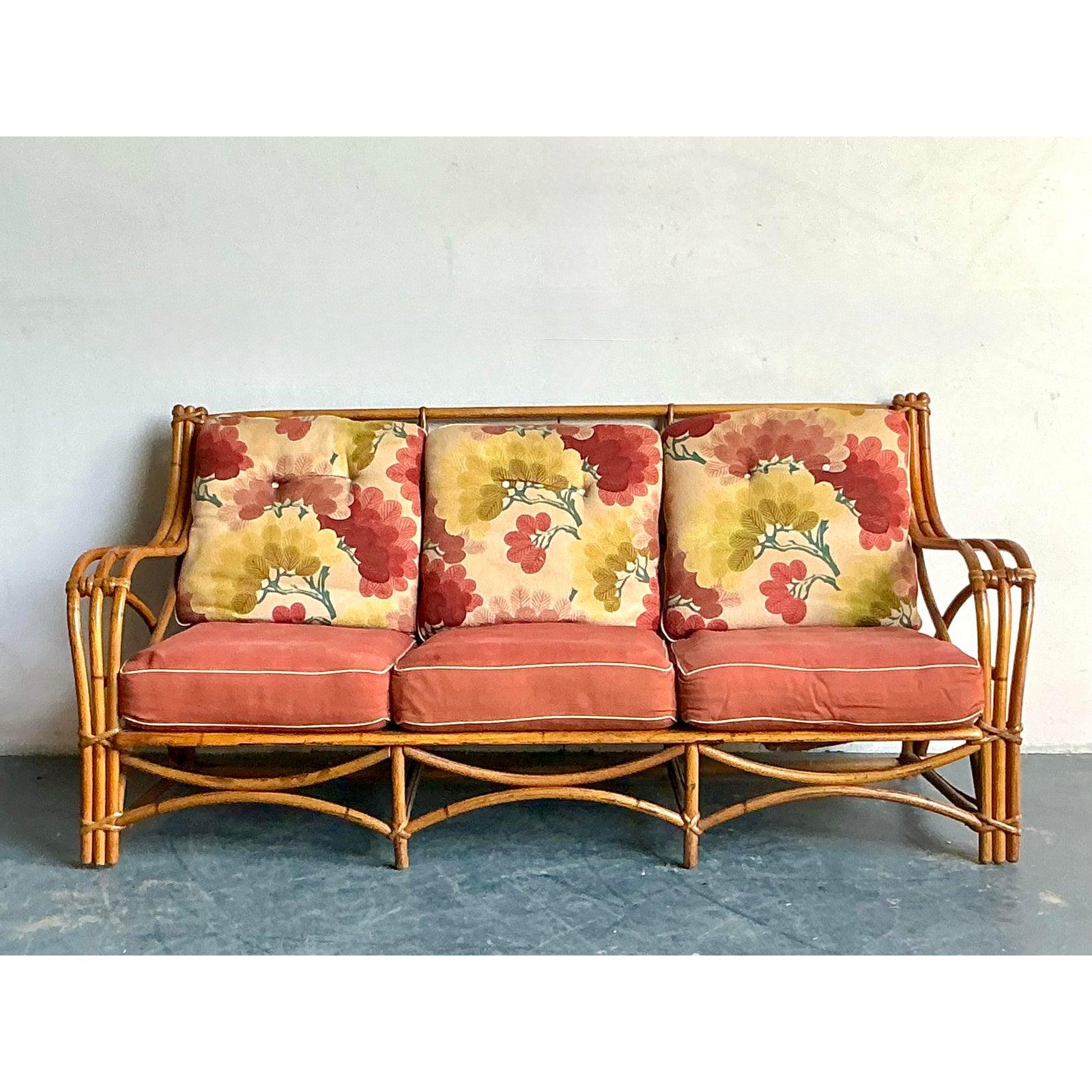 Mid-Century Modern Vintage MCM Canapé en rotin Heywood Wakefield en vente