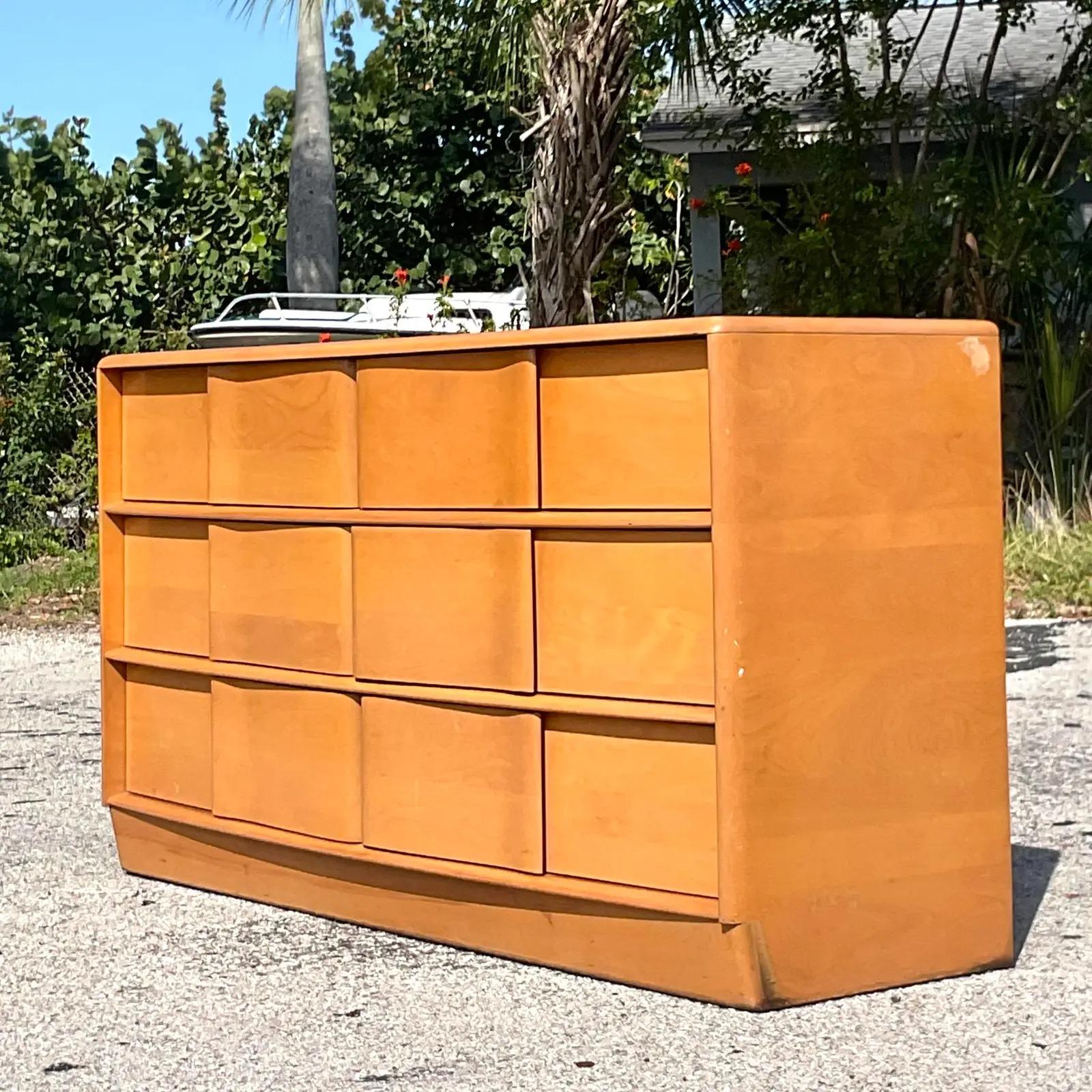 20th Century Vintage MCM Heywood Wakefield Signed Wave Front Dresser