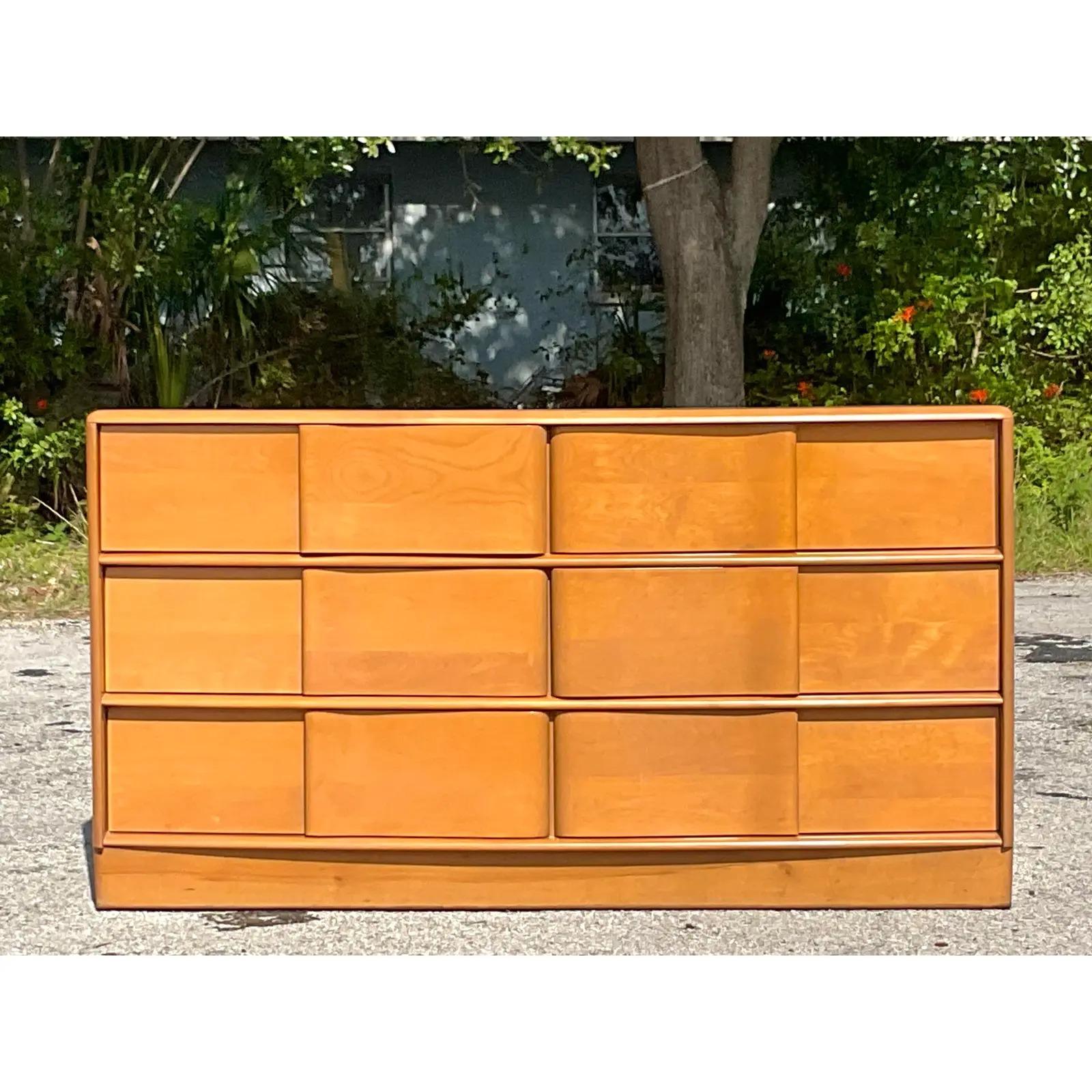 Wood Vintage MCM Heywood Wakefield Signed Wave Front Dresser