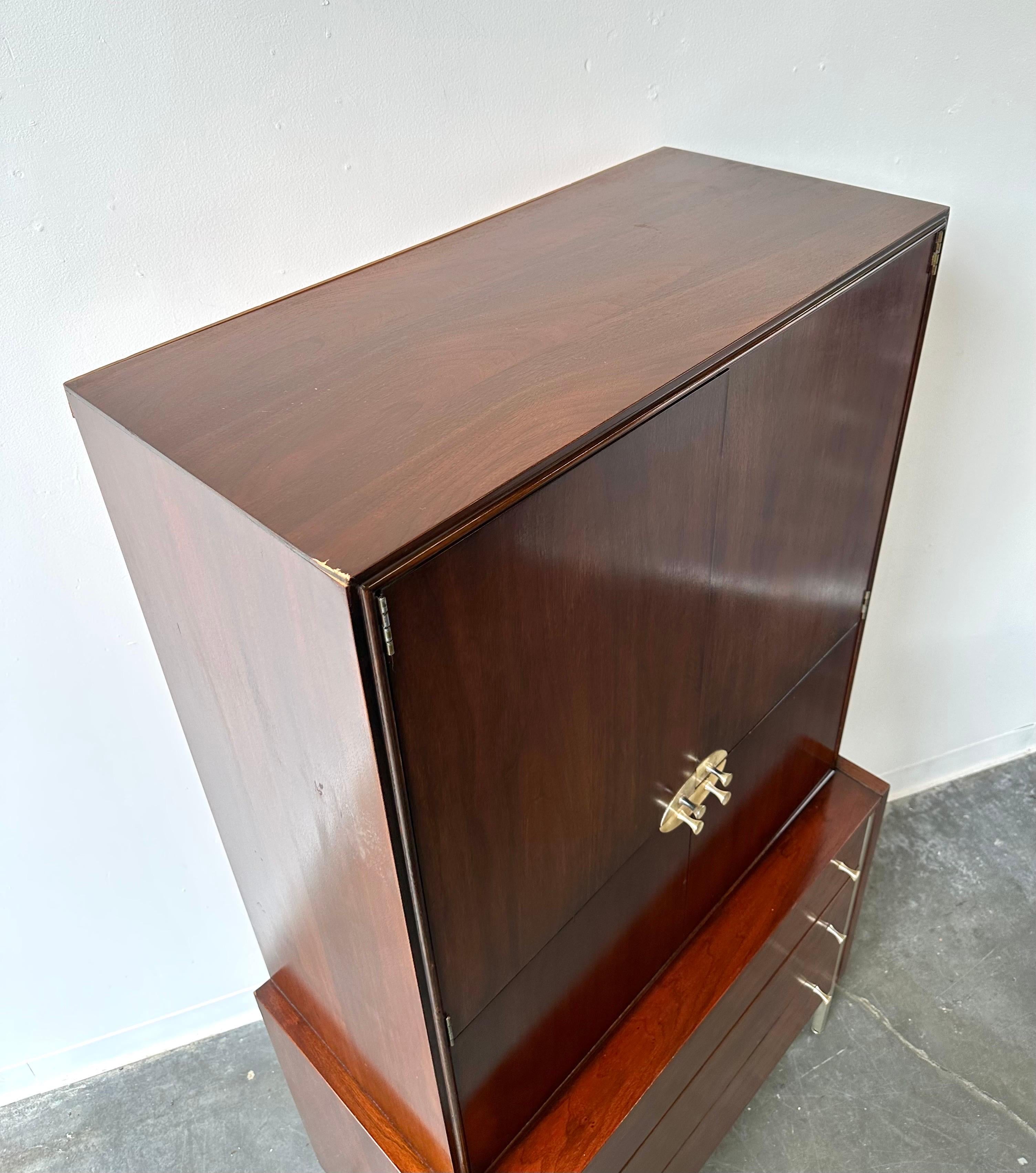 Metal Vintage mcm highboy dresser by Mengel furniture For Sale