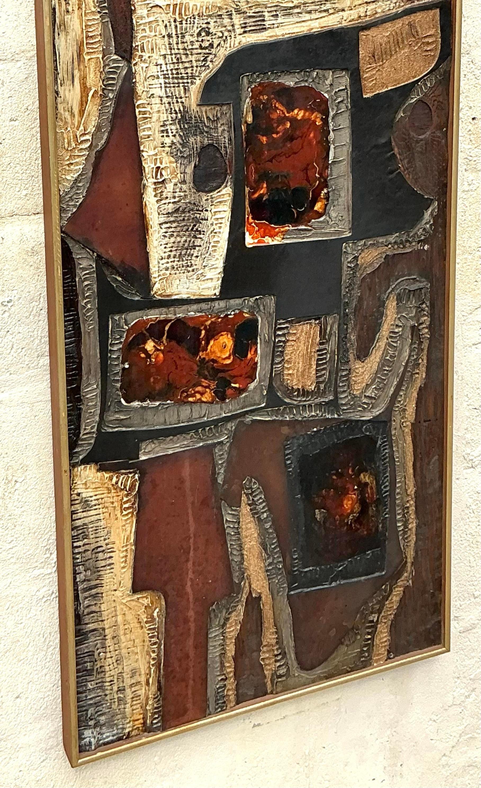 Vintage MCM Impasto Abstrakt Öl auf Leinwand im Zustand „Gut“ im Angebot in West Palm Beach, FL