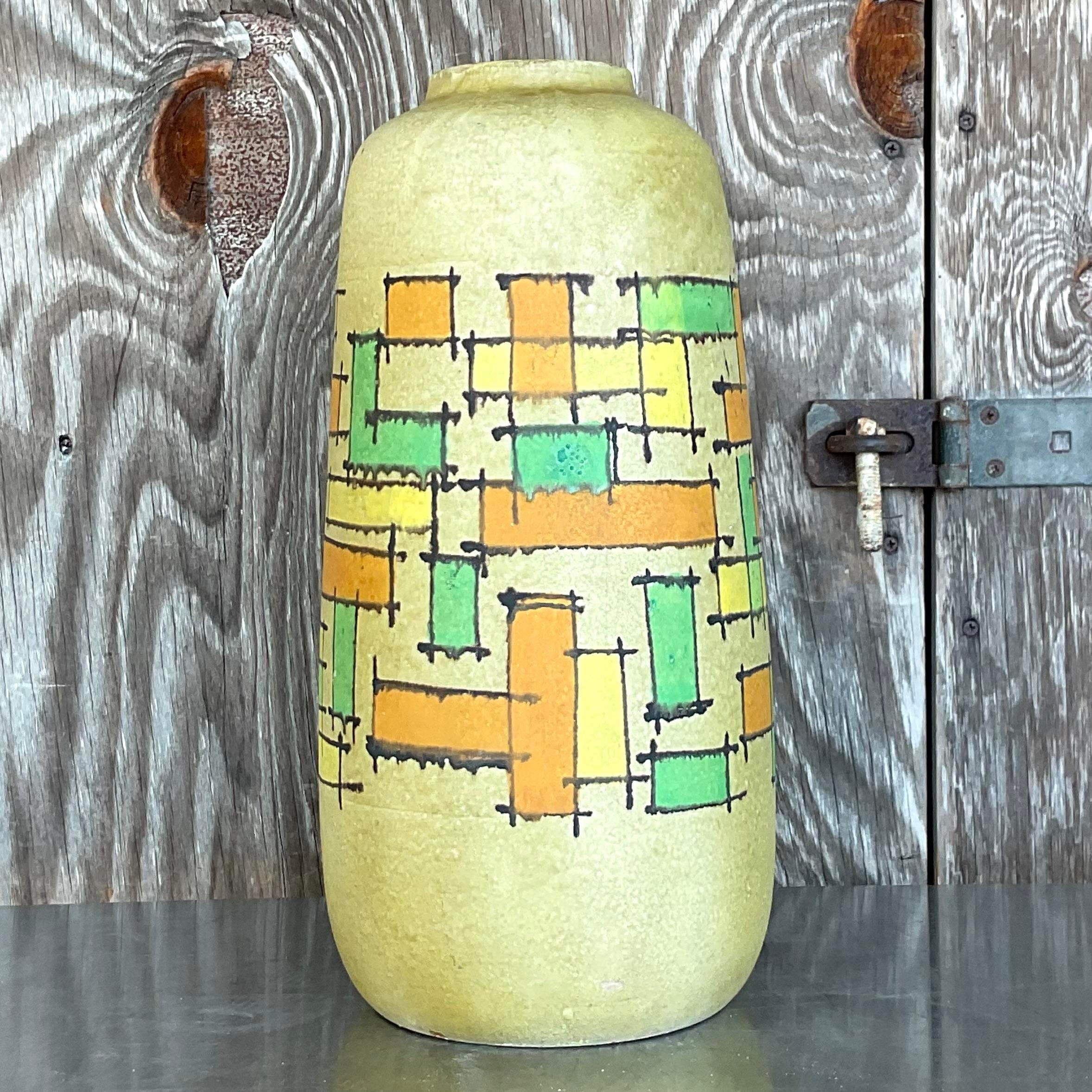 Vintage MCM Italian Hand Painted Ceramic Vase In Good Condition In west palm beach, FL
