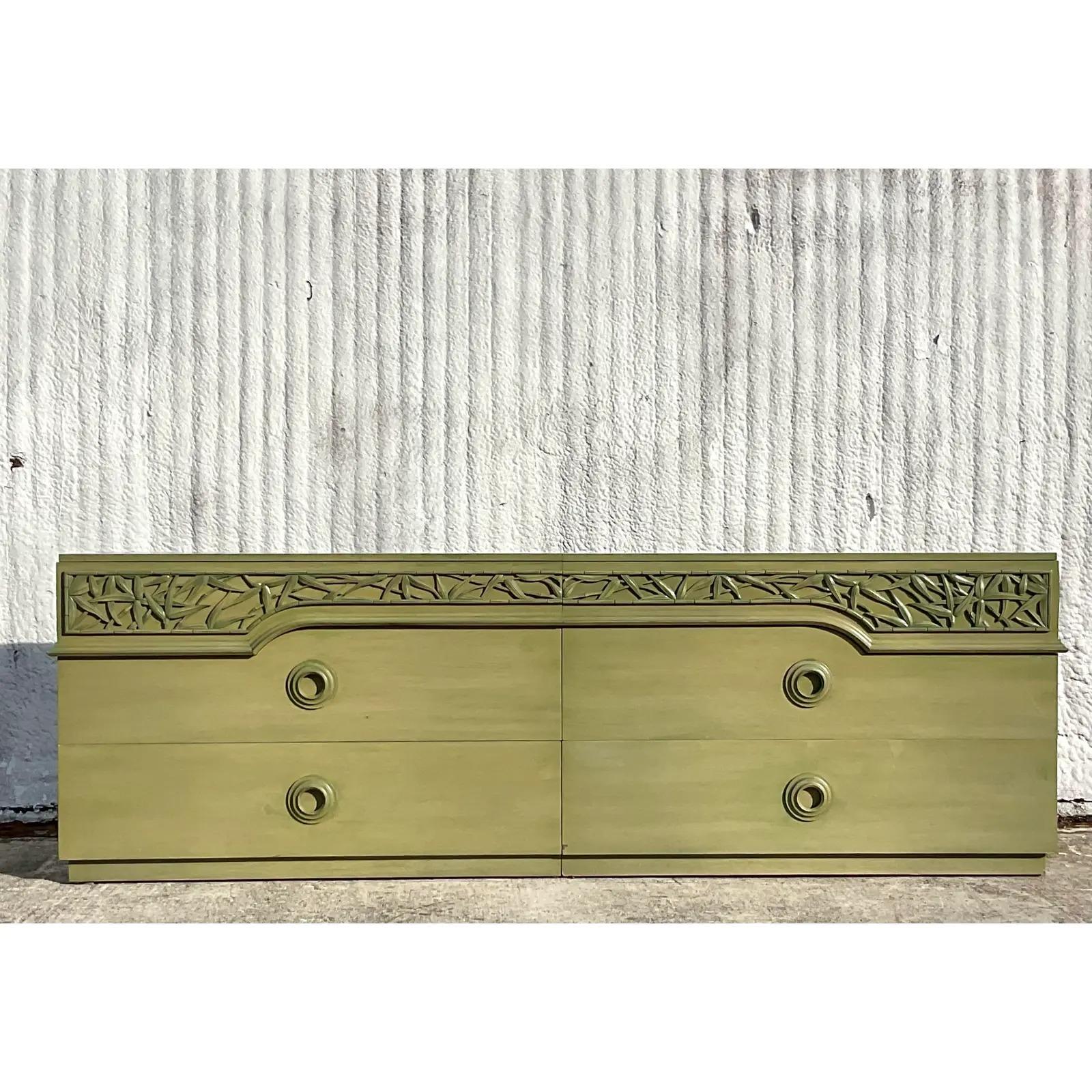 Vintage MCM James Mont Carved Bamboo Double Dresser In Good Condition In west palm beach, FL