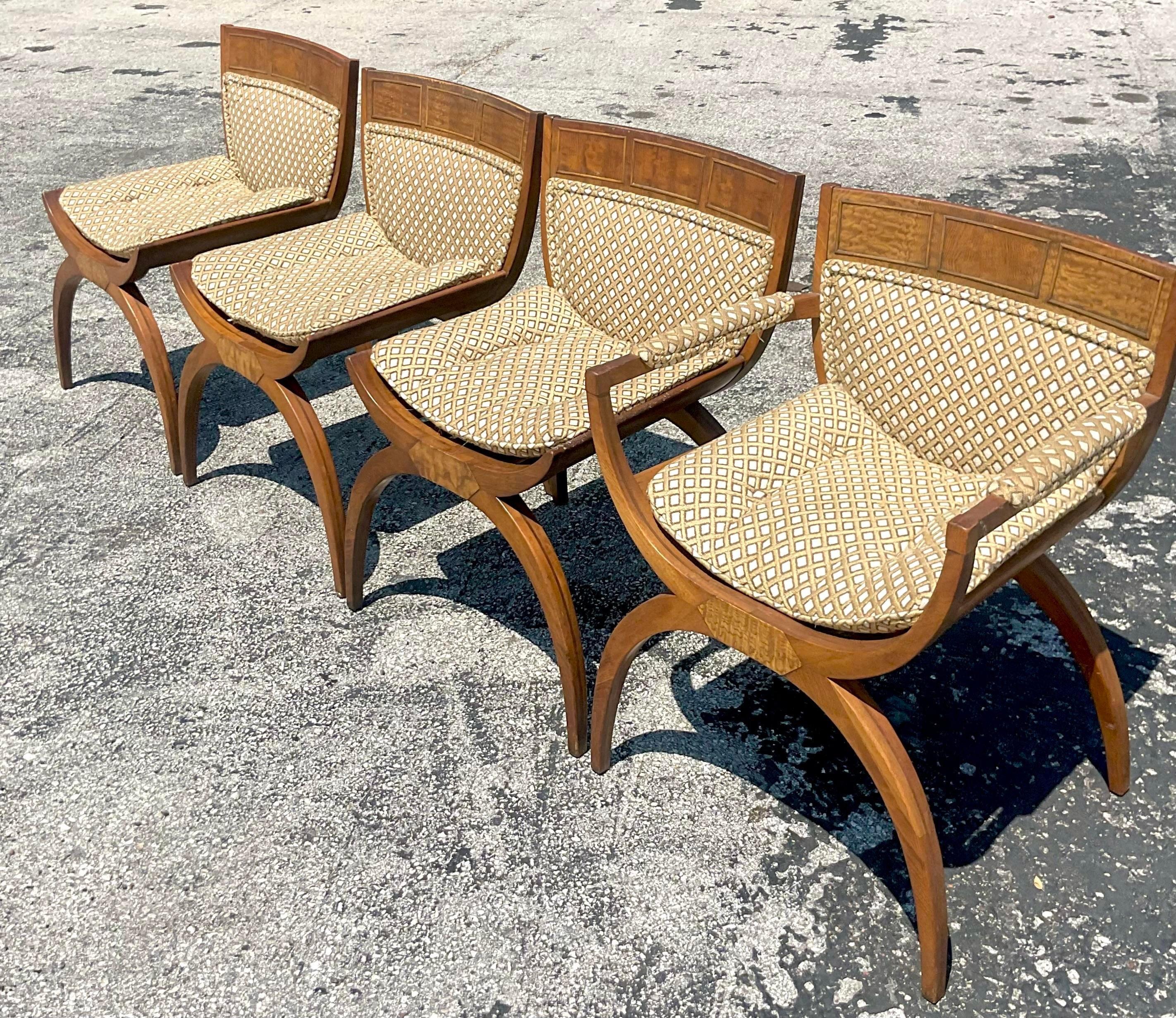 Vintage Mcm Kurul Style Burl Wood Dining Chairs, Set of Four For Sale at 1stDibs