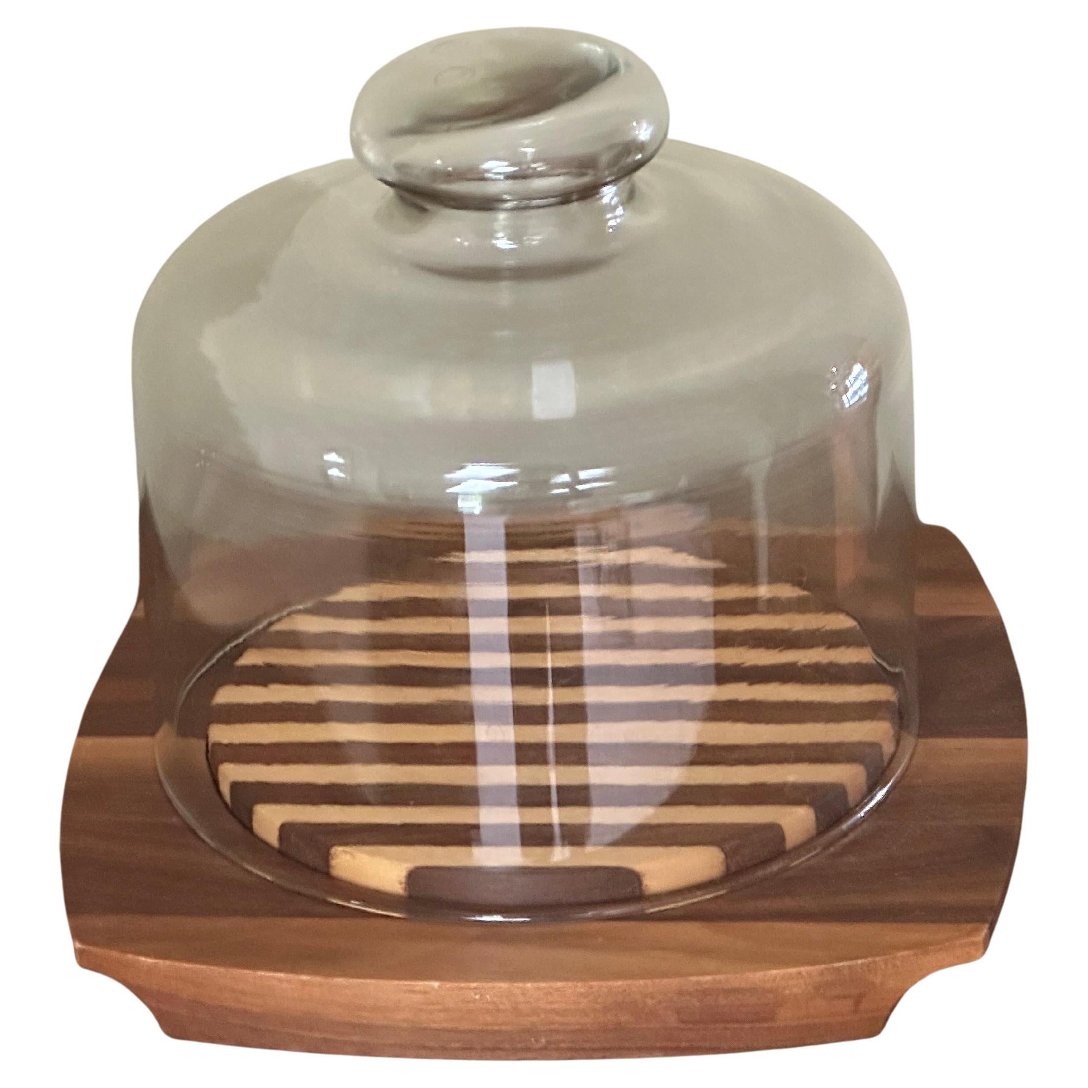 Vintage MCM Kustom Kraft Tabla de quesos y cúpula de cristal con 3 utensilios de servir Latama Hecho a mano en venta