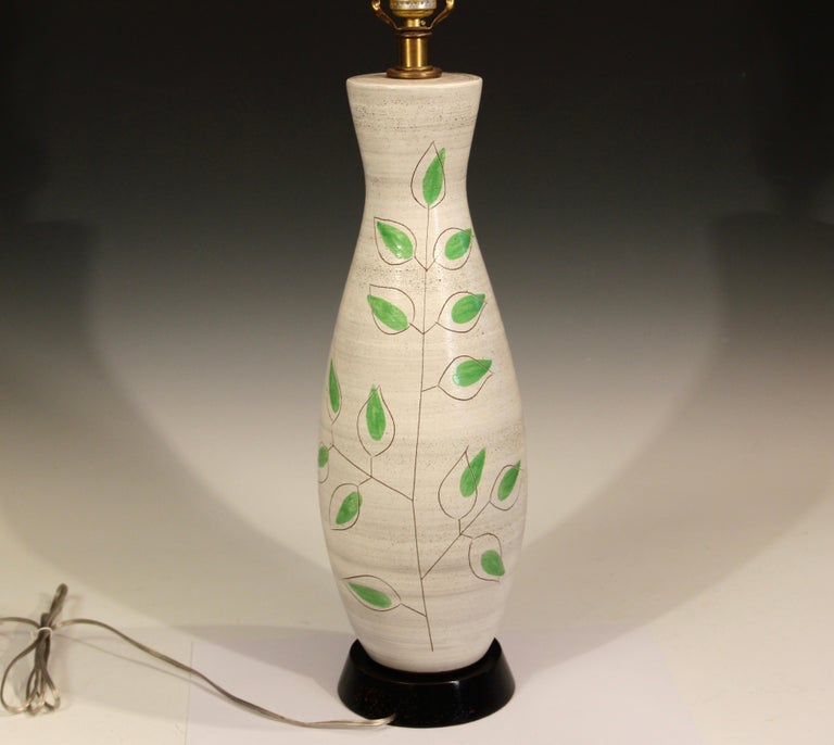 Vintage MCM Lamp Pottery Mid Century Incised Tree Organic Green For