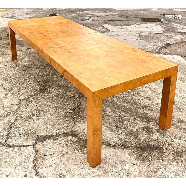Vintage MCM Lane Book Matched Burl Wood Dining Table at 1stDibs | vintage burl wood dining table