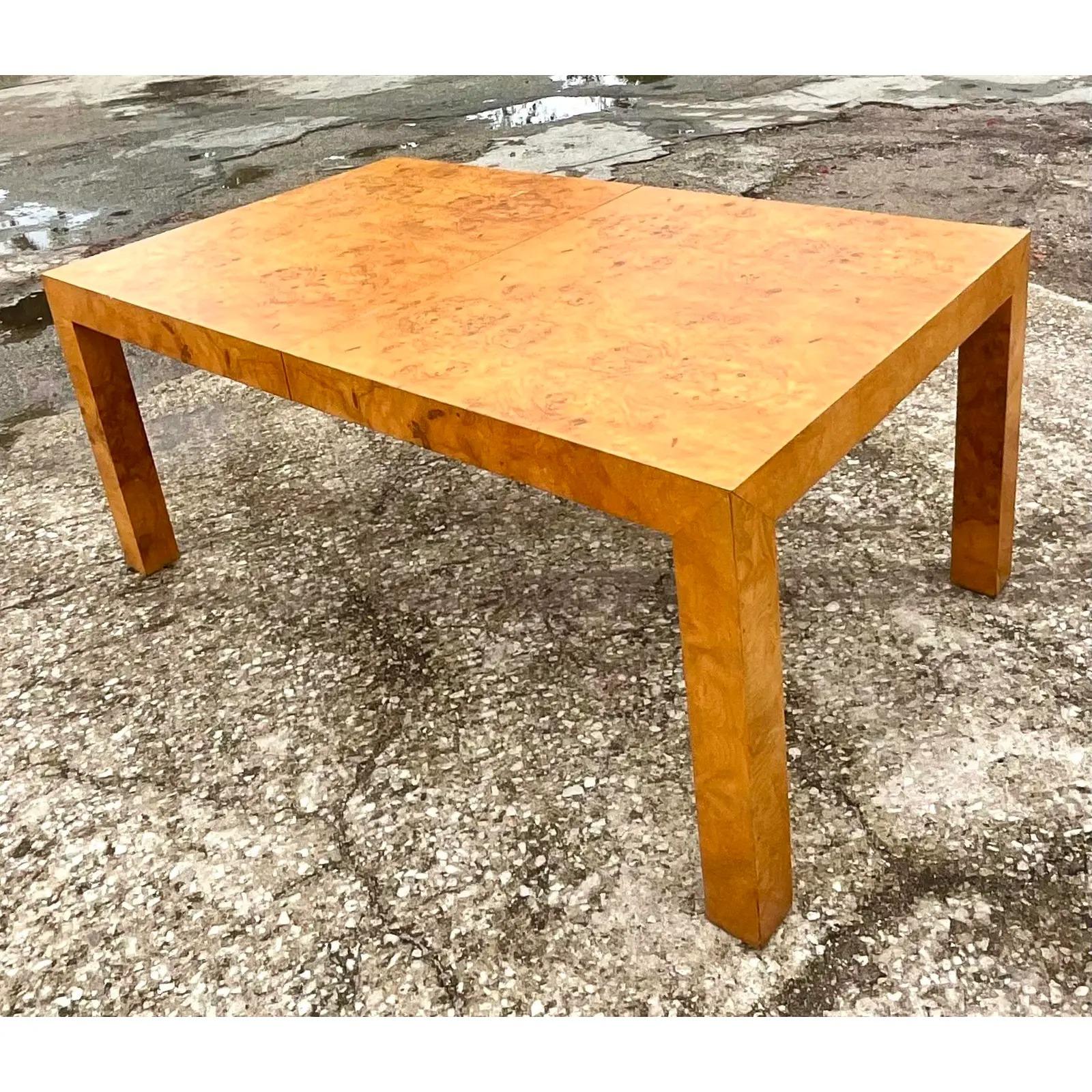 North American Vintage MCM Lane Book Matched Burl Wood Dining Table